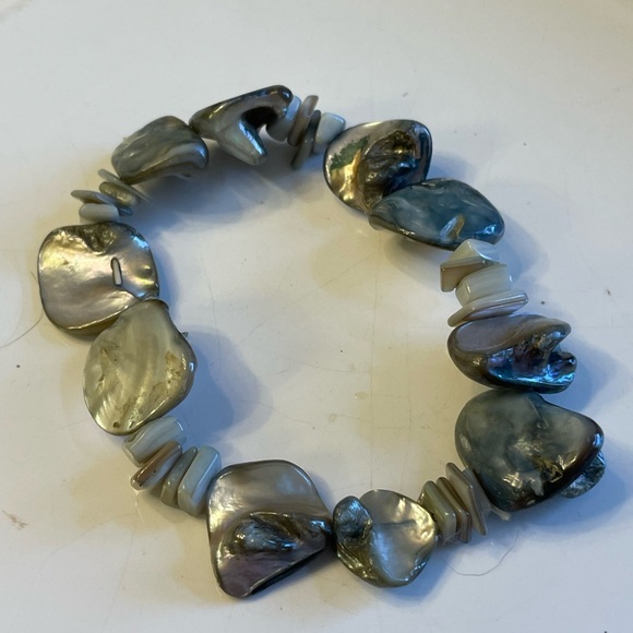 Abalone Shell Stretch Bracelet Beautiful Shades Of Blue Colors - Picture 6 of 6